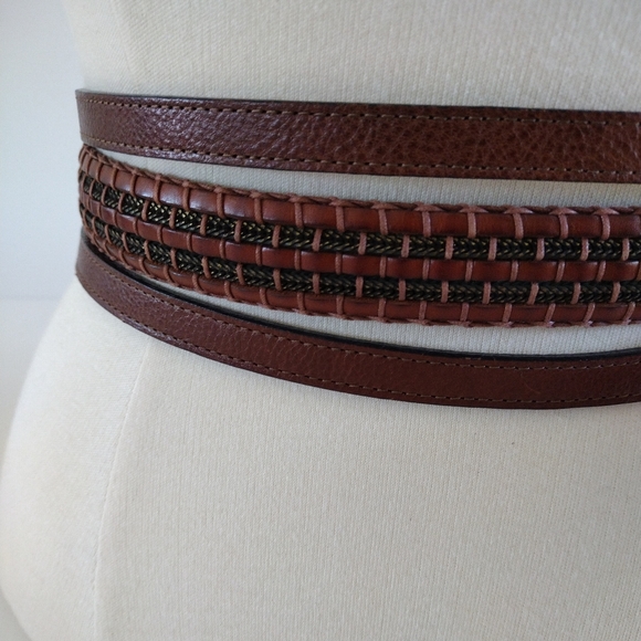 Streets Ahead Vintage Antique Brass Buckle Woven Leather & Chains Wide B… - Picture 5 of 13